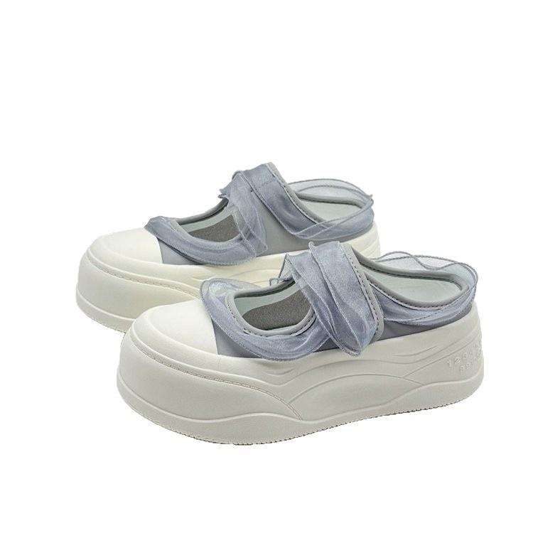 Thick Bottom Heightening Bag Head Half Slippers Women's 2025 Summer New Velcro Mesh Breathable Casual Mary Jane Sandals