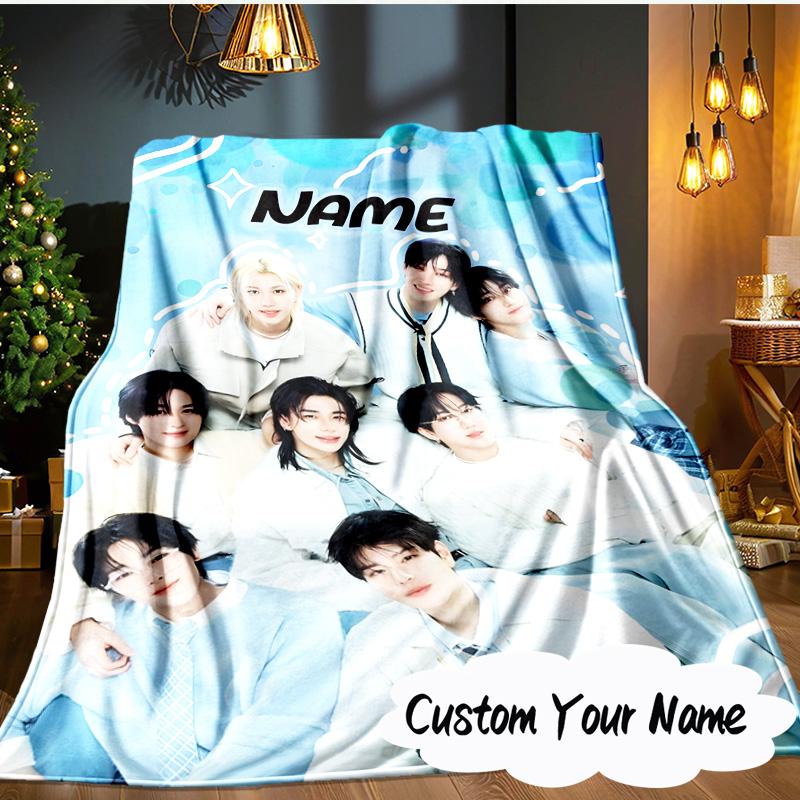 Custom Name K-pop Idol Collage Blanket Ideal Bedding Blanket Perfect for Travel, Camping, Living Rooms, Offices, Sofas, Fan Christmas gift