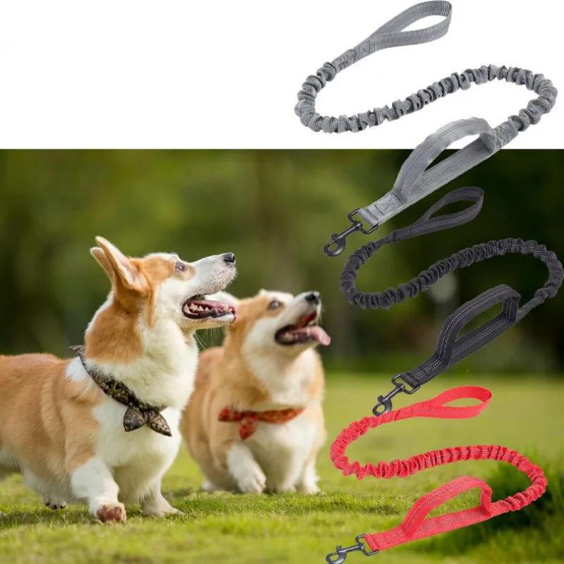 Dog Leash Double Handle Leashes for Dog Walking Reflective Dogs Chain Retractable Dogs Leash Nylon Elastic Chain for Pet Walker