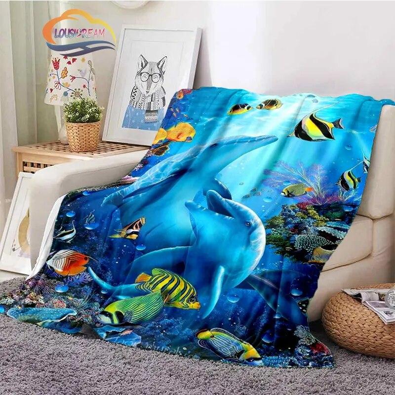 Sea Animal World Series Blanket Cute Oceanic Dolphins Super Soft Delphinids Pattern Sofa Bed Children's