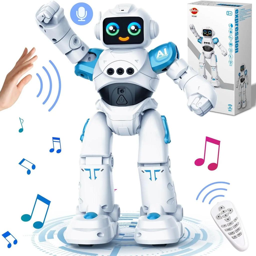 Interactive Kids' RC Robot Toy with Voice Commands, Remote Control, Gesture Sensing, and Emotional Responses