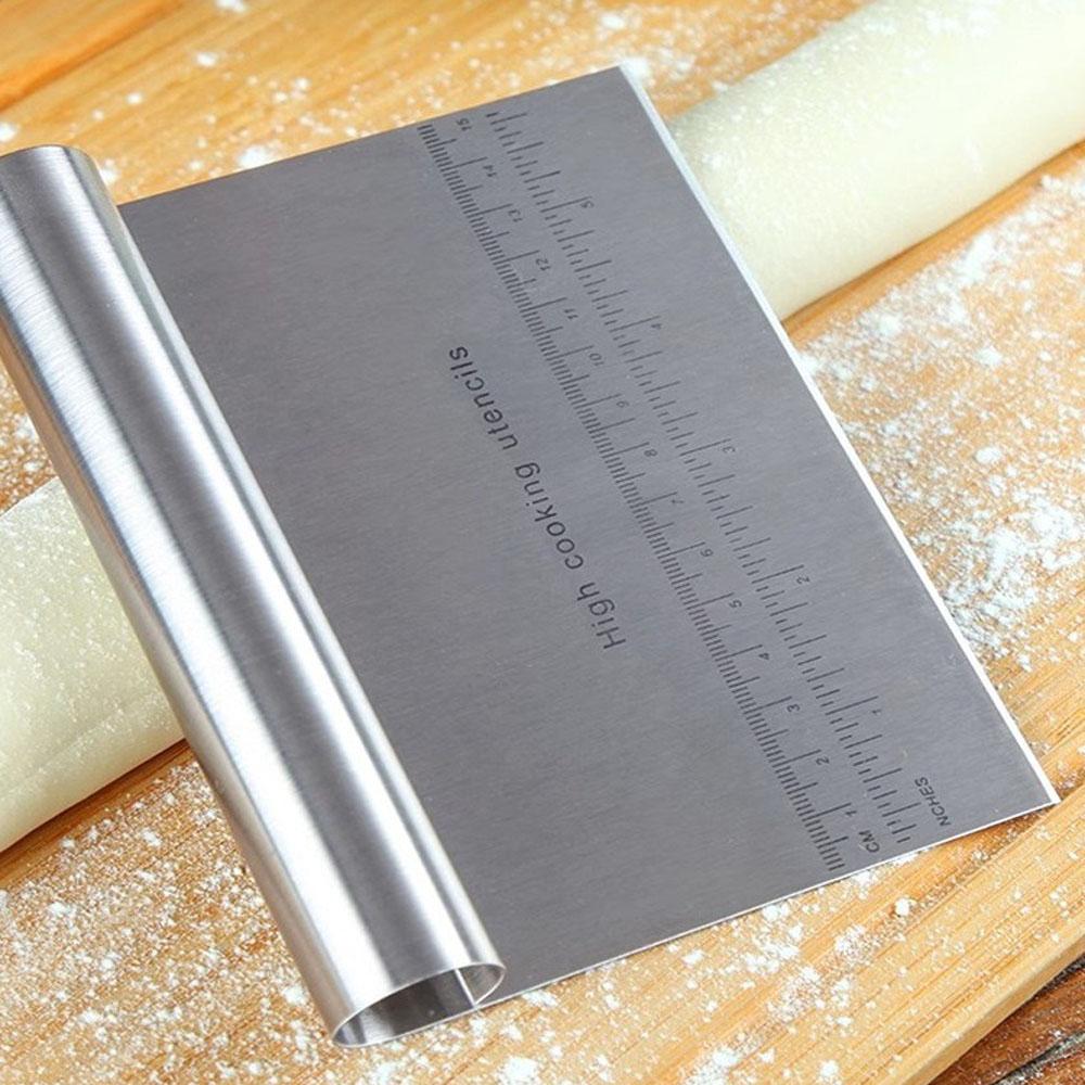 Stainless Steel Bench Scraper with Measuring Guide - Pizza Dough Cutter, 6 x 4 Inch