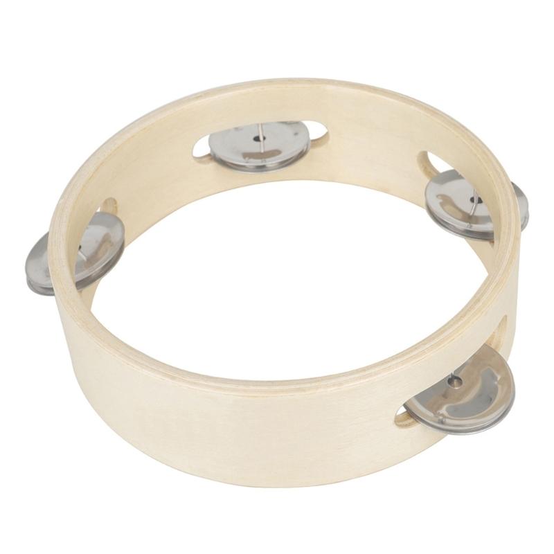 

Wood Round Handbell Single Row Tambourine Handheld Musical Tambourine Easy to Grip Percussion Drum Musical Instrument