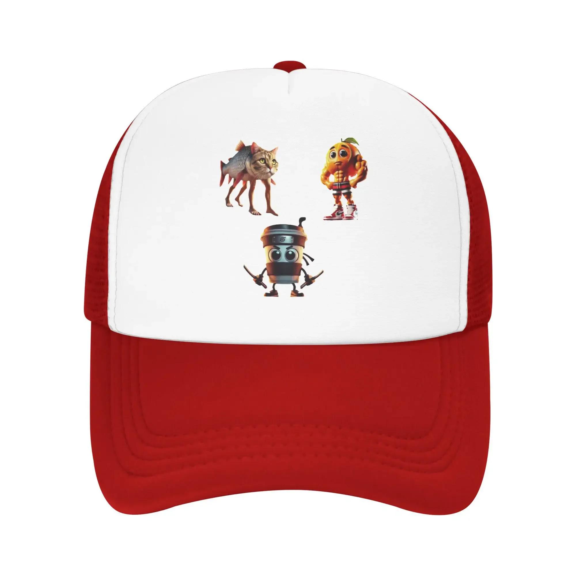 

Italian Brainrot Pack Character combinations Muscles Orange Fish Cat Mesh Baseball Caps Funny Womens Printing Unisex Trucker Cap One Size