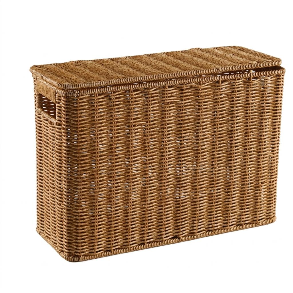 Narrow Wicker Basket Home Office Organizer, HandWoven PE Rattan Beside Sofa Storage, Apartment