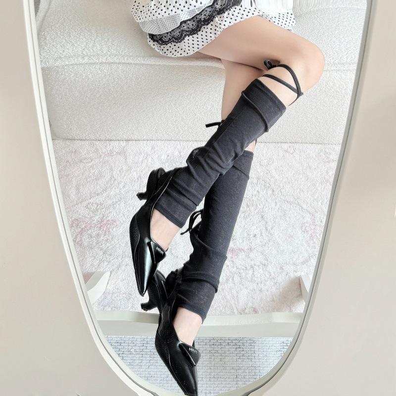 Sunscreen Leg Cover Women'S Spring And Summer Anti-Hook Silk Thin Concealer Skin Socks Strap Bow Ribbon Medium Tube Socks Calf Cover