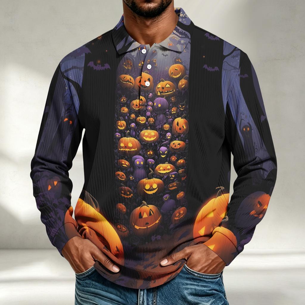 Herren Langarmshirt Halloween-Print Lockerer Schnitt Lässiges Oberteil