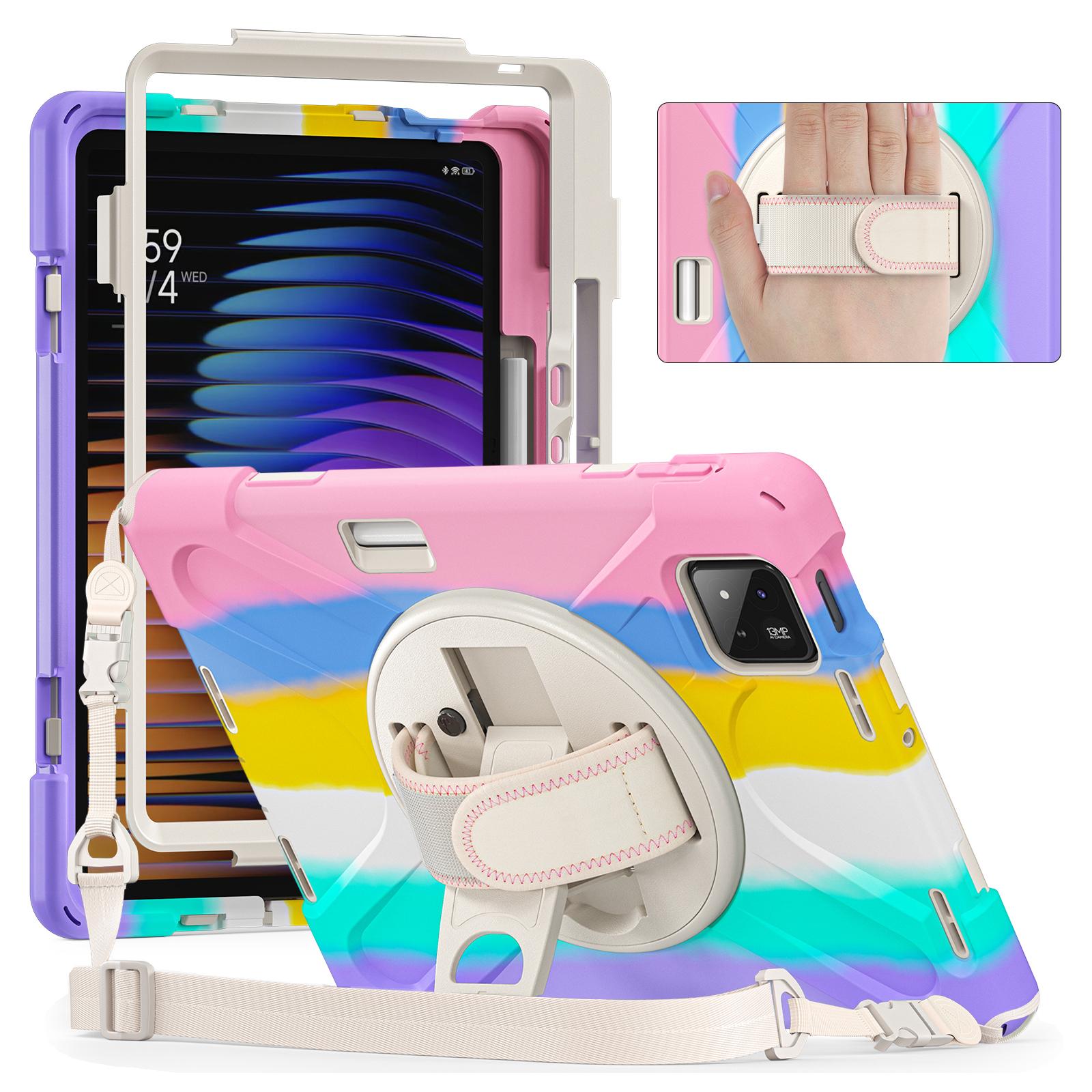 

Чохол-підставка для Xiaomi Pad 7 з ТПУ, ПК та силікону, чохол для планшета з плечовим ременем Colorful Pink