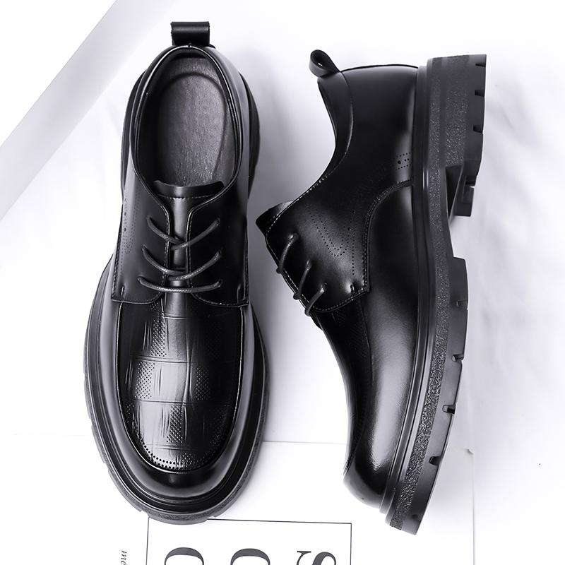 Fashion Thick Bottom Leather Oxfords Shoes Outdoor Men Dress Shoes Brogue Lace Up Mens Casual Shoes Comfy Formal Dress Footwear Sneakers