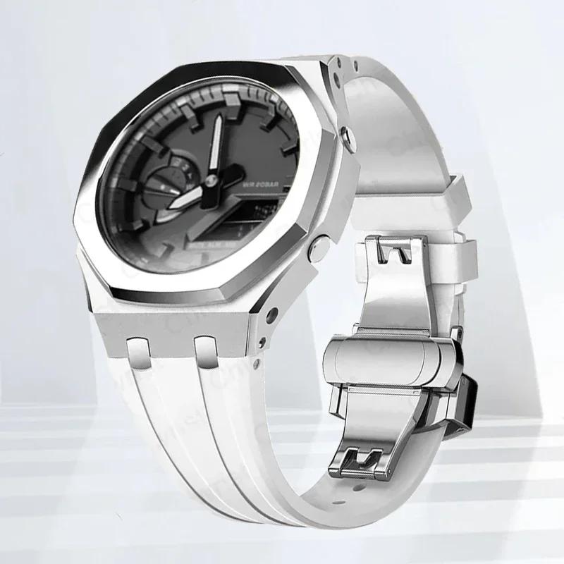 Mod-kit för Casioak GA2100 GA2110 Metallfodral Bezel Gummiarmband För Casioak GAB2100 2110 Modifieringssats Fodral Med Skruvkorrigering