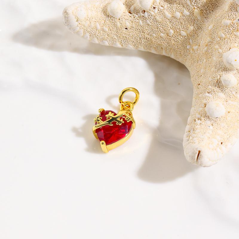 

[HF]#1PC Brass Charm Pendant Ex Voto Heart Red Cubic Zirconia For DIY Necklace Keychains Jewelry Making
