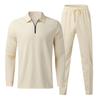 Men's Autumn 2026 Waffle Knit Set: Long Sleeve Sport Casual with Turn-down Collar and Zipper