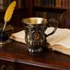 Classical Antique Metal Chalices Goblet with Handle Retro Engraving Small Shot Glass Wine Cup For Parties And Collectors