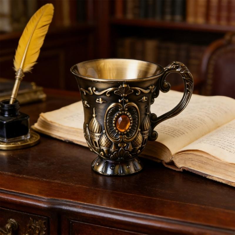 Classical Antique Metal Chalices Goblet with Handle Retro Engraving Small Shot Glass Wine Cup For Parties And Collectors