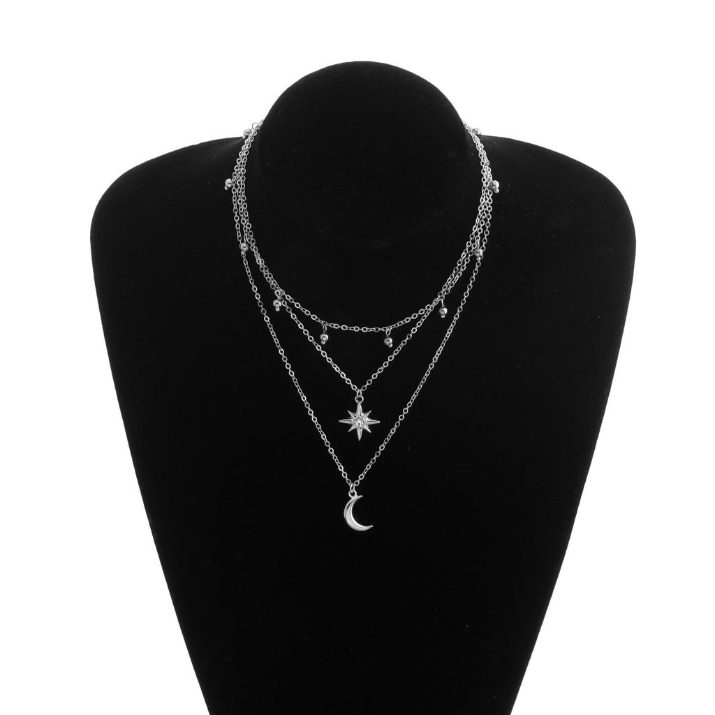 New Boho Vintage Multi Layered Crystal Pendant Necklaces for Women Luxury Gold Color Moon Cross Star Choker Chains Party Jewelry