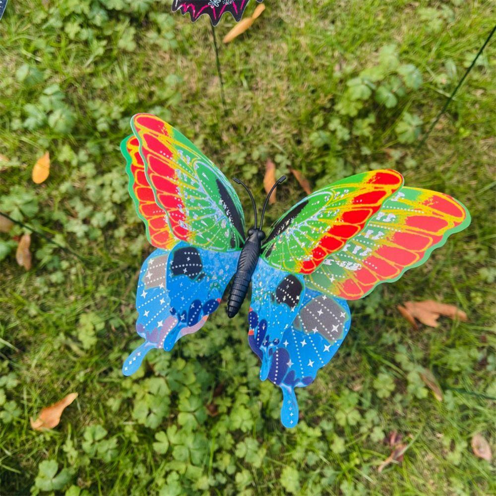 5 Stück Großer Garten-Hof-Pflanztopf Schmetterling Bunt Doppellagig 3D Schmetterling Spieße Schmetterling Wasserdicht Erdung Dekoration