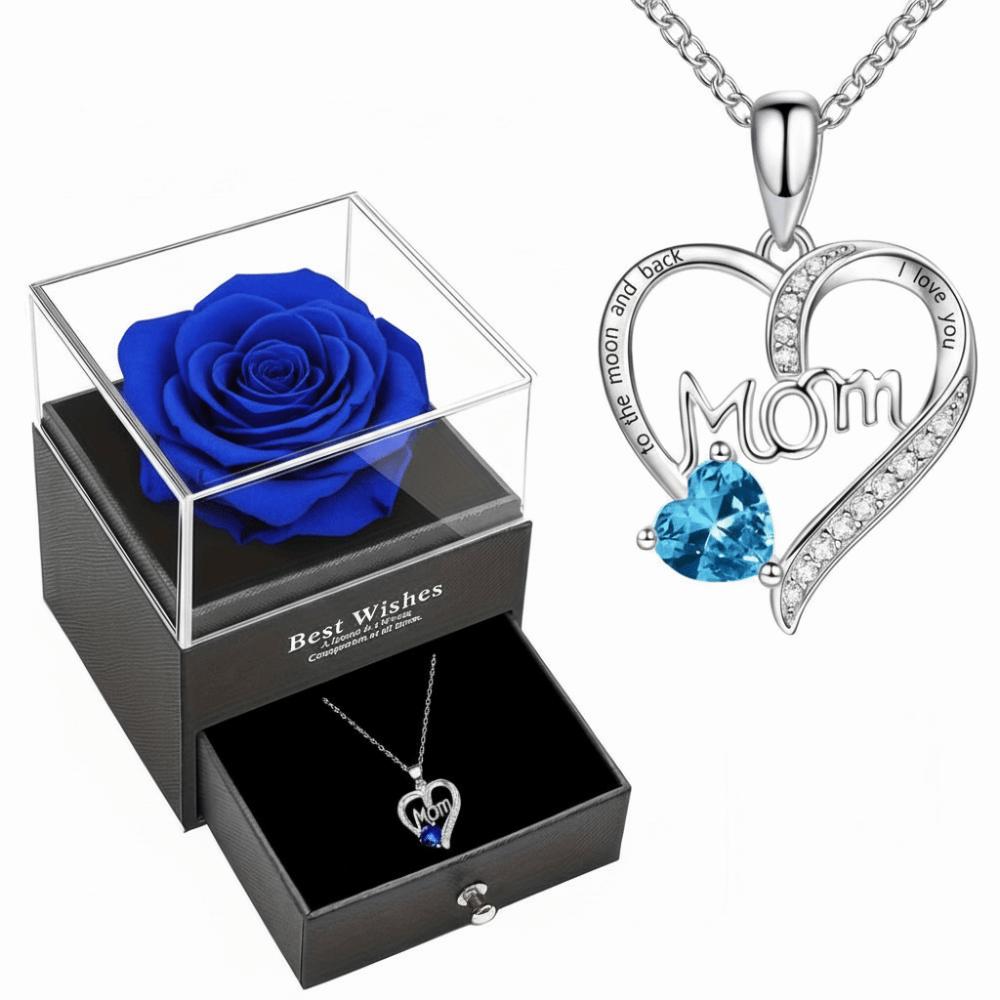 Romantic Heart Pendant Necklace with Artificial Rose Jewelry Gift Box Mother's Day Gift