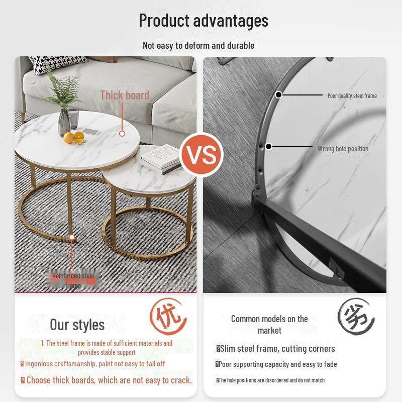 Modern Round Coffee Table: Elegant Small Side Table for Living Room or Balcony