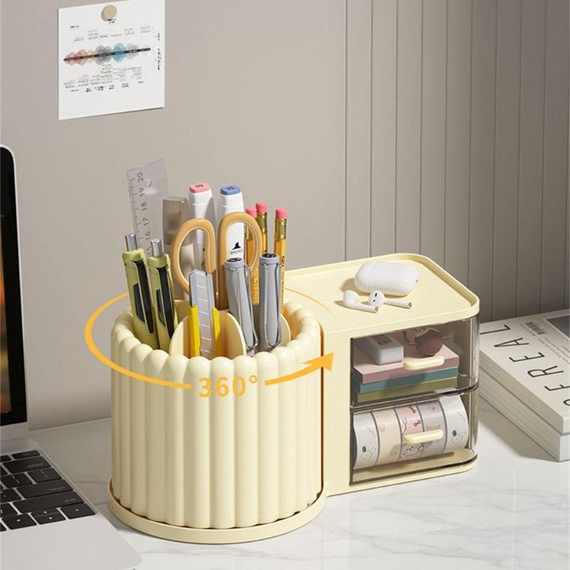 Large Capacity Rotating Pen Holder Desktop Drawer Makeup Organizer Stationery Box Case School Office Desk Storage Shelf