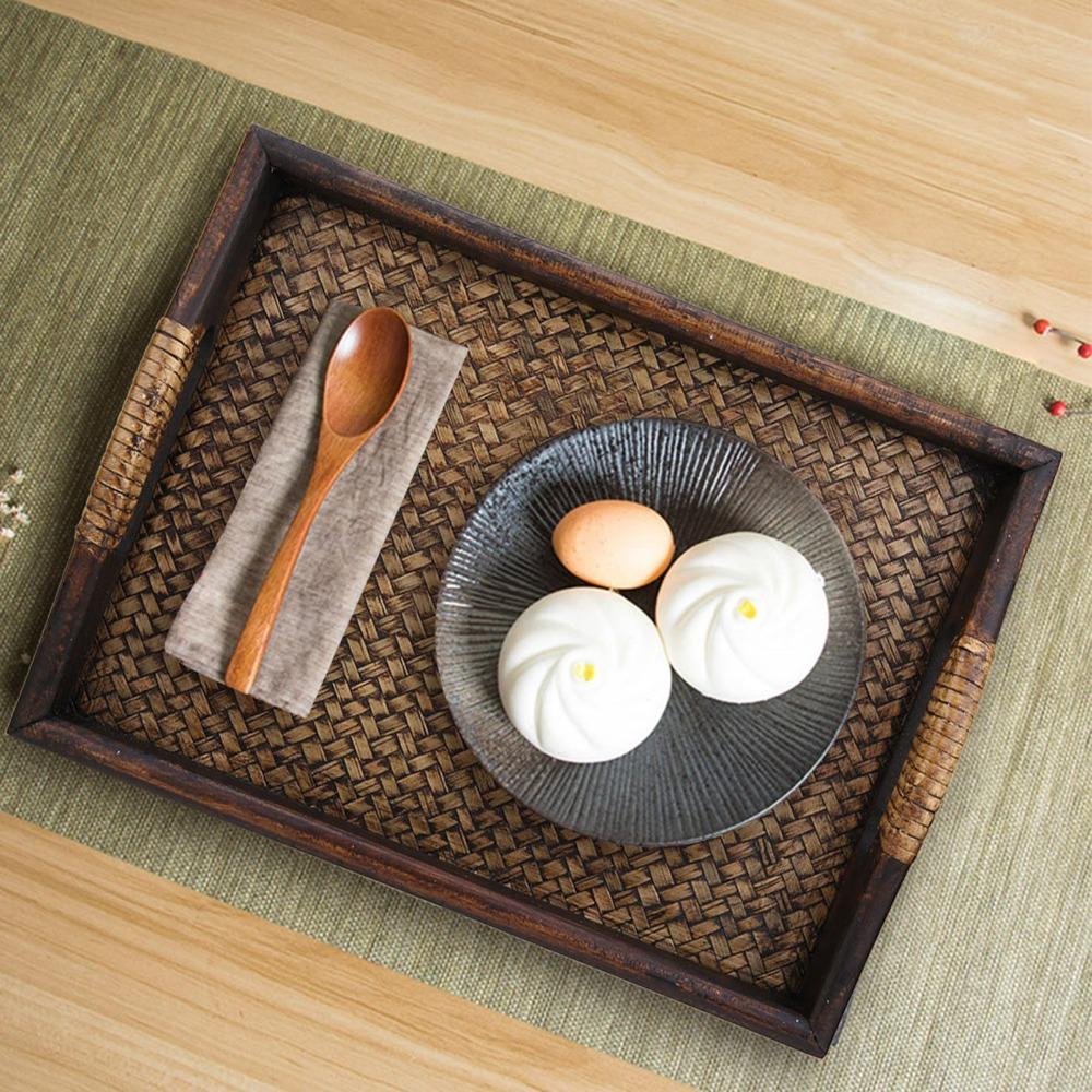 Breathable Hollow Tea  Tray Wooden Fruit Tray Eco Friendly Weave Tray  Tea Room