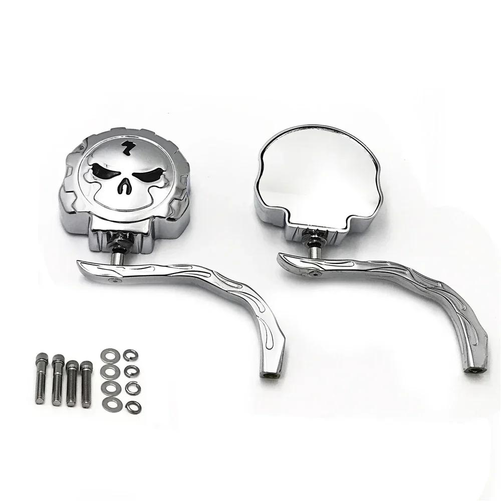 Motorcycle Parts Gear Skull Chrome Side Mirrors for Harley Dyna Softail Sportster Bobber Chopper Black