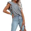 New 2026 Women's Round Neck Double Layer Ruffle Top Short Sleeve Casual T-Shirt