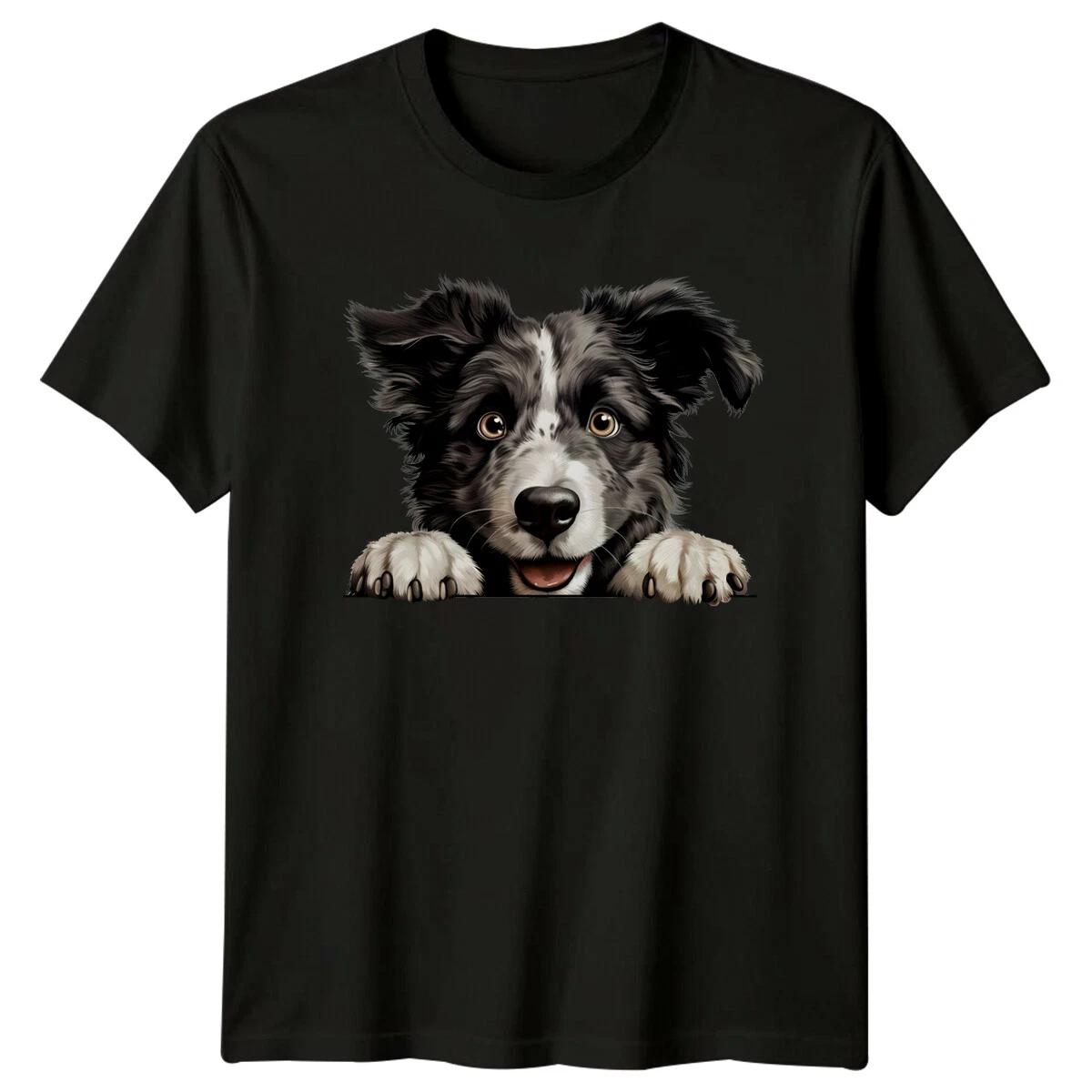 Cute Border Collie Dog Head Graphic Pet Portrait T-Shirt XXXL