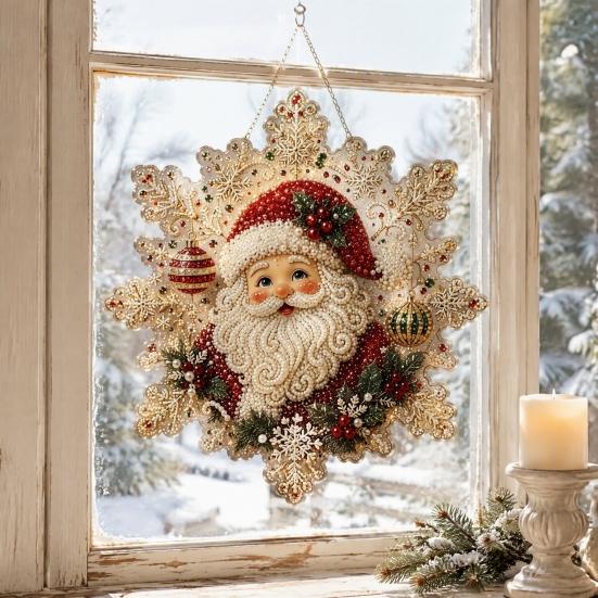 Lightweight Durable Acrylic Ornaments Christmas Pendant with Metal Chain, Double-sided Printed 2D Snowflake Indoor Wall And Window Decorations