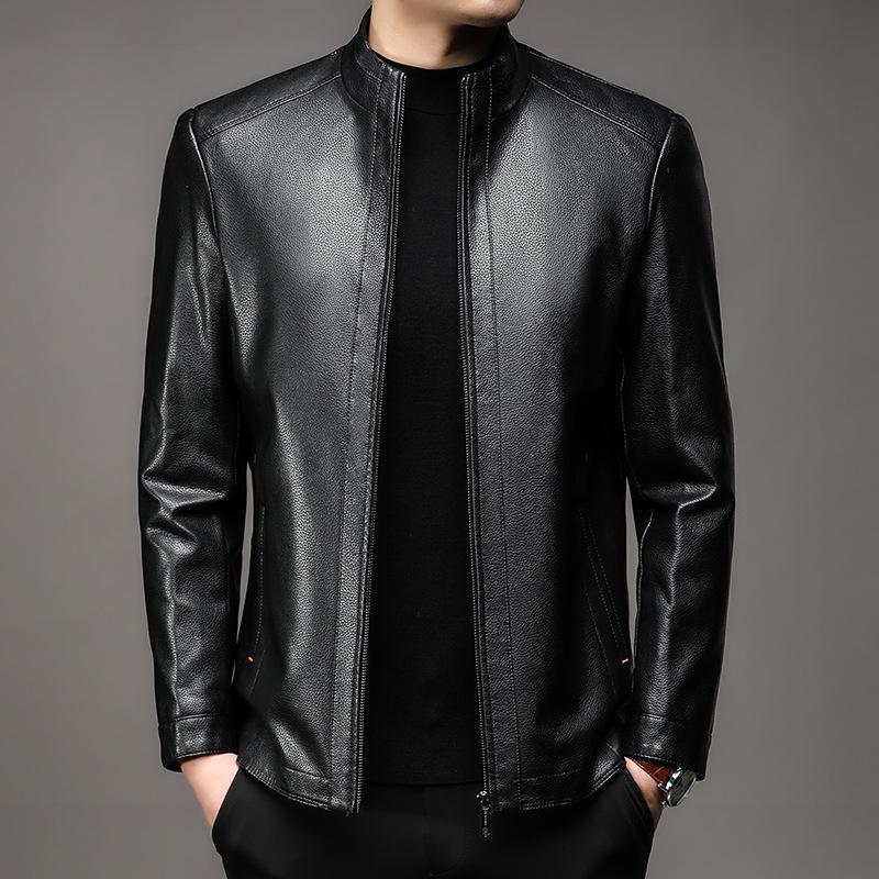 Giacca in pelle da uomo autunno e inverno nuova giacca in pelle morbida con colletto alla coreana Giacca in pelle casual ampia da uomo