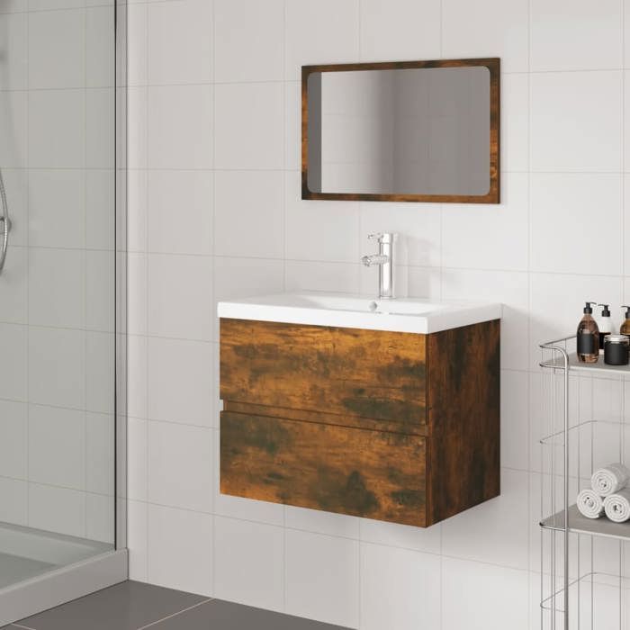 VidaXL Meubles de Salle de Bain Meuble sous Évier Miroir Armoire de Lavabo Armoire de Rangement Intérieur Chêne Fumé Bois 3152873