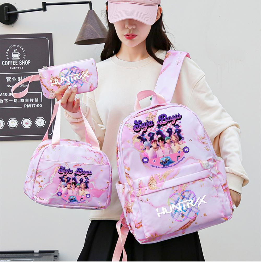 3 szt./zestaw Plecak z nadrukiem Anime Kpop z torebką i piórnikiem dla nastolatka, studenta, dziewczyny, chłopca, wodoodporna torba podróżna Mochila