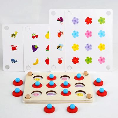 3D Holzpuzzlebrett mit 4 Stück Karten Vorschulkinder Kognition Früchte Tiere Zuordnungs-Gedächtnisspiel Montessori Lernspielzeug