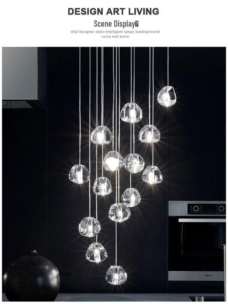 Modern LED Meteor Shower Chandelier for Duplex Villas - American Cherry Crystal Glass Staircase Light
