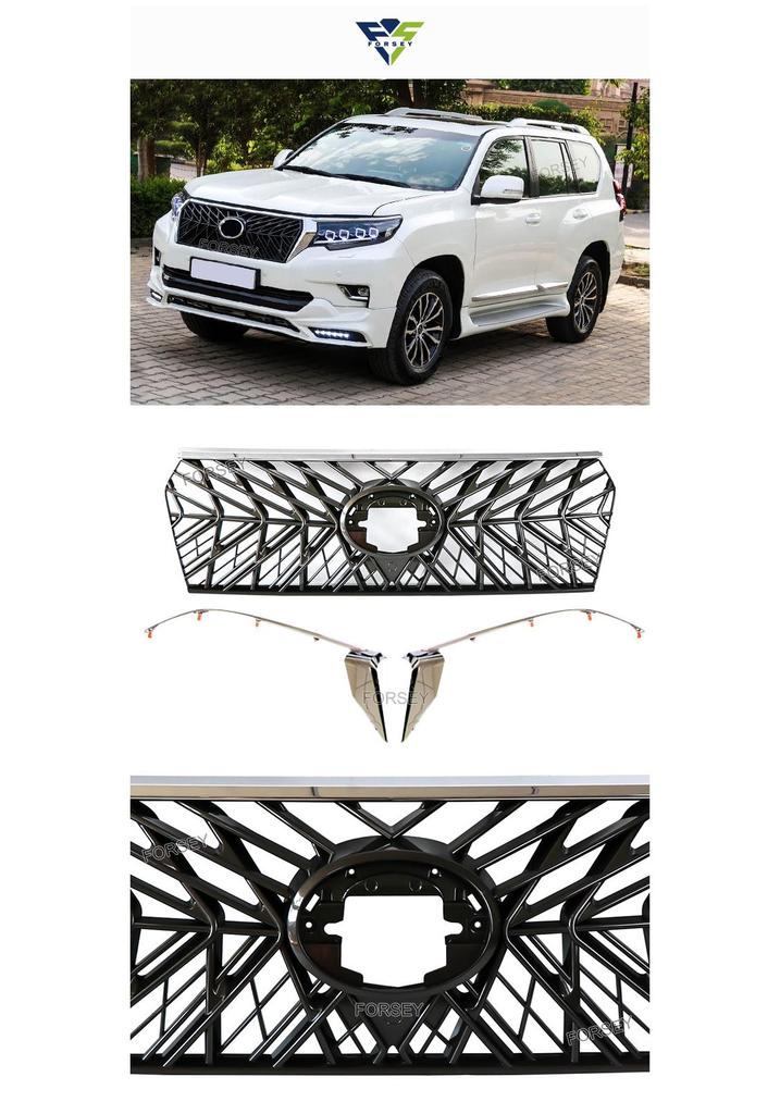 Prado FJ150 Front Bumper Grille 2018-2021, Gloss Black Diamond Mesh Style