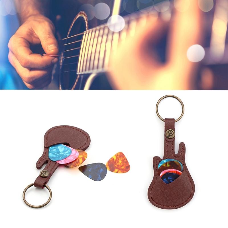 PU Leather Picks Bag and Picks Carrying Case with Keyring for Guitar Bass Ukulele Guitar Picks Holder Case with 5 Picks