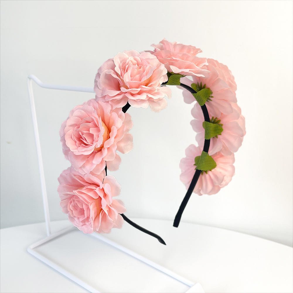 Imitation Rose Flower Headband Retro Fake Flower Decor Crown Headband Women Headpiece Hair Hoop Party Decor