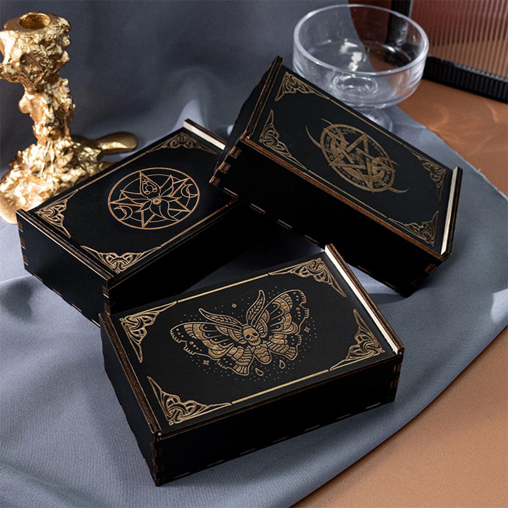 Pudełko na karty tarota Push Pull Astrology Trinkets Box Drewniane etui do przechowywania kart tarota do dekoracji wróżki