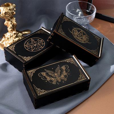 Scatola per carte dei tarocchi push-pull, scatola per bigiotteria astrologica, custodia per carte dei tarocchi in legno per decorazione di streghe e cartomanzia