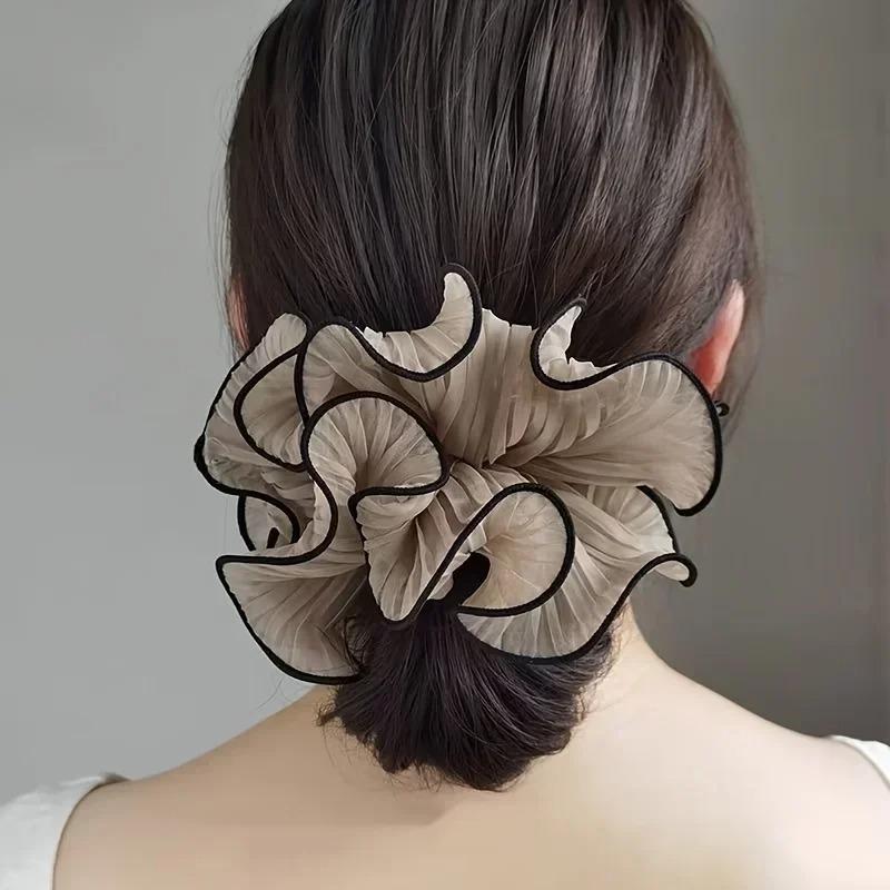 1/4Pcs New Korean Retro Folded Chiffon Oversize Scrunchies Women Sweet Temperament Fashion Exaggerated Hair Band Hair Accessorie