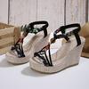 Damen Übergröße Farbblock Gewebte Keilsandalen Hohl Ausgeschnitten Offene Zehen Lässige Sommer Tägliche Schuhe