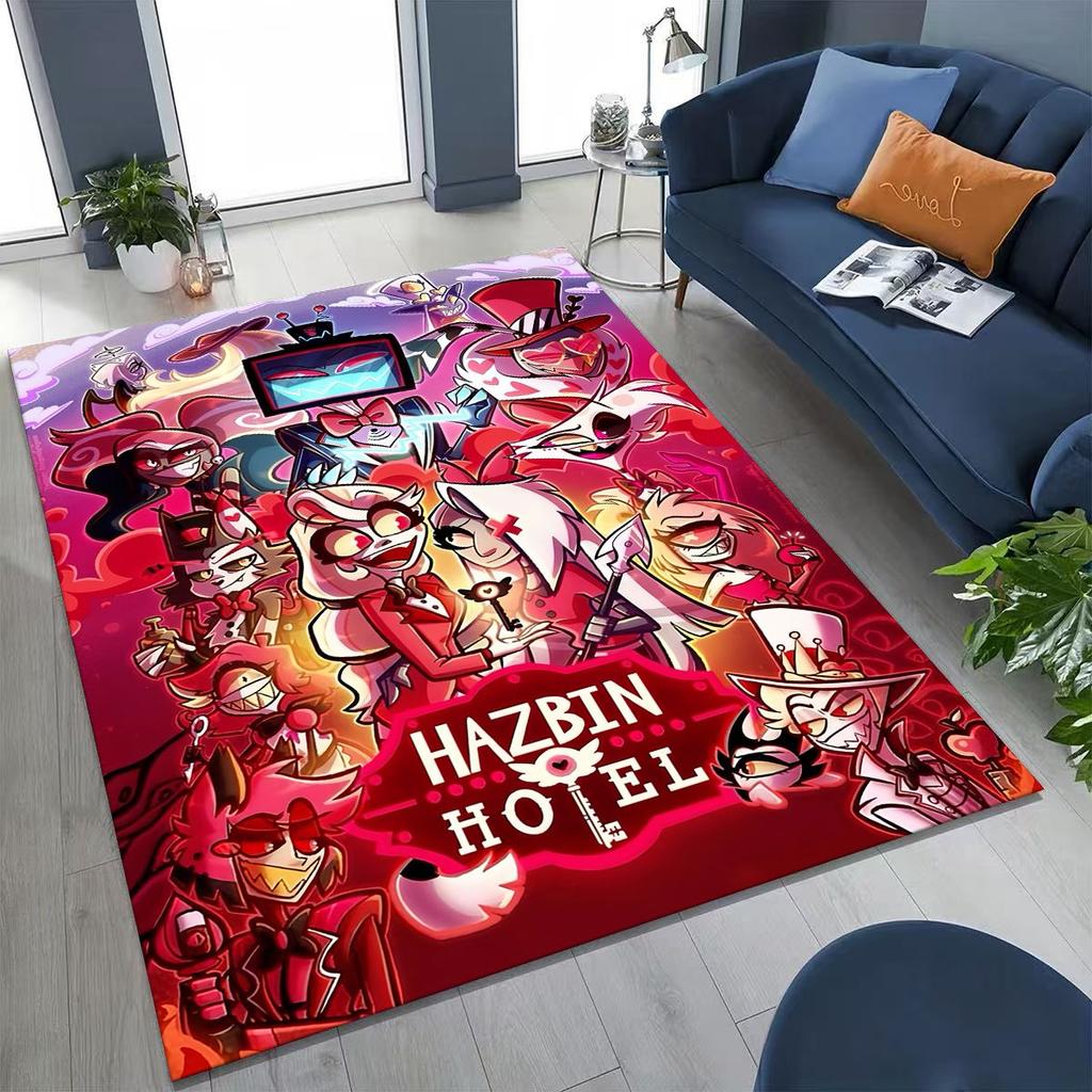 Alfombra de Dibujos Animados 3D H-Helluva Boss Blitzo H-Hazbin Hotel para Dormitorio Sala de Estar Sofá Decoración de Felpudo para el Hogar, Alfombra Antideslizante para el Suelo