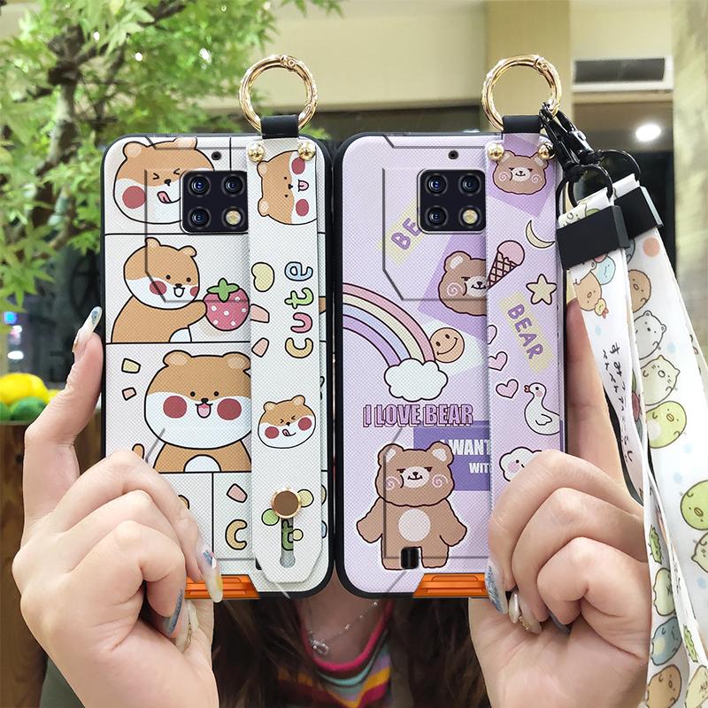 Shockproof Soft case Phone Case For Oukitel WP6 Kickstand Wristband Dirt-resistant Lanyard Silicone Ring Cute Cartoon