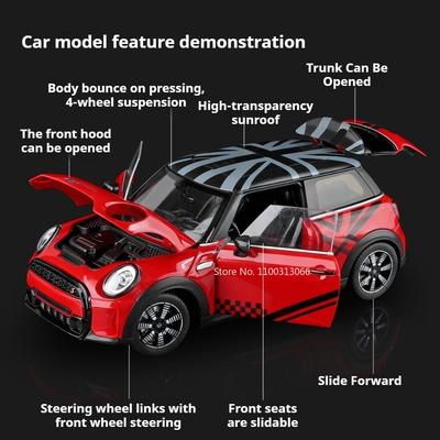 1:18 Mini Cooper S Mini Cooper Model Toy Miniature Cars Alloy Diecast Doors Opened Vehicle Exquisite Interior Car Model Ornament