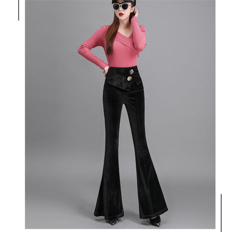 2022 herbst Winter Mode schlank Koreanischen stil hohe taille solide samt hosen frauen casual abnehmen gerade micro ausgestelltes hosen