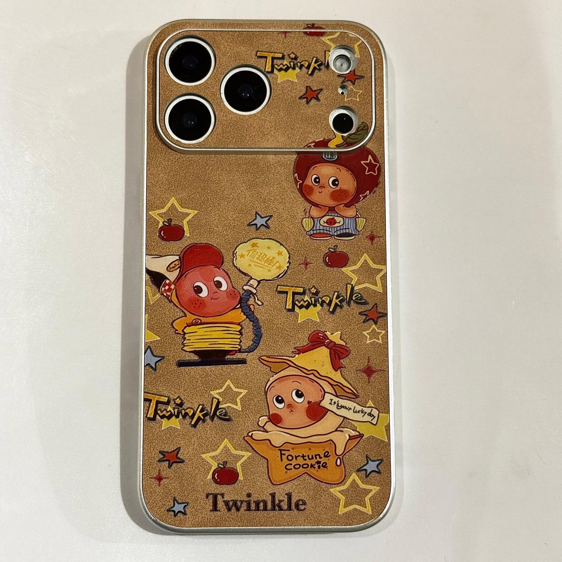 

Brown Leather Drop-Proof Case with Silver Edge for iPhone 17 Pro Max - Cute Candle Star Design 14 Pro Max