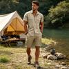 Men's Short Sleeve Work Shirt with Two Pockets Cotton Linen for Casual Everyday Wear