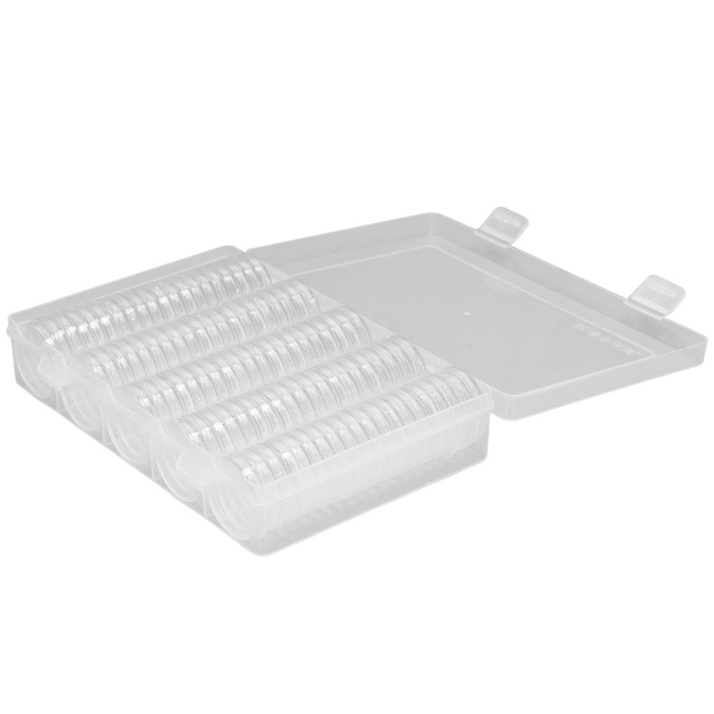 Coin Holder 100 Pieces Storage Plastic Transparent Coin Storage Box with Coin Capsules for Coin