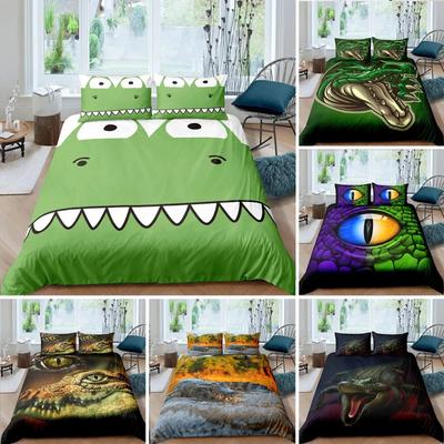 Crocodile Duvet Cover Set Wild Alligator Pattern Bedding Set Wildlife Style Comforter Cover Horror Animal Theme Twin Quilt Cover