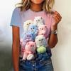 Women's T-shirt Cartoon Animal Print T-shirt Casual Round Neck Short Sleeved Elastic Women's Summer Loose T-shirt Clothing