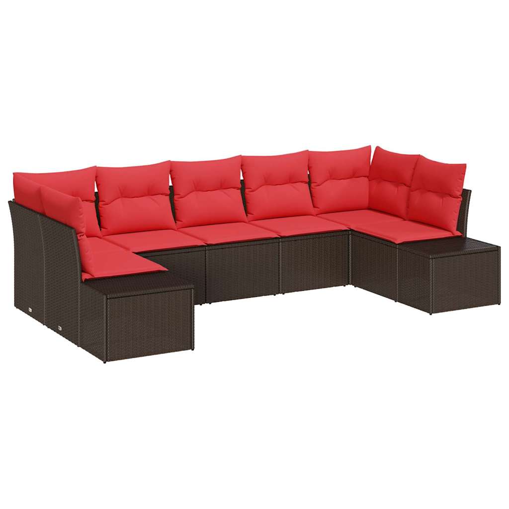 Garden Sofa Set 7 Pieces 7 Seater Brown and Red Poly Rattan